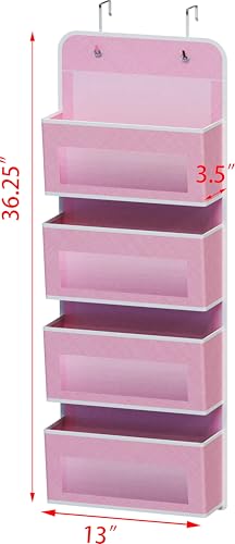 4 Clear Window Pocket Over Door Hanging Organizer (4 Pockets / Pink)