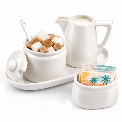 Set of 4 Porcelain Creamer and Sugar Set with Saucer
