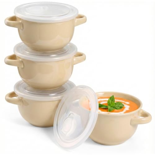 French Onion Soup Crocks with Lids & Handles (Warm Vanilla)