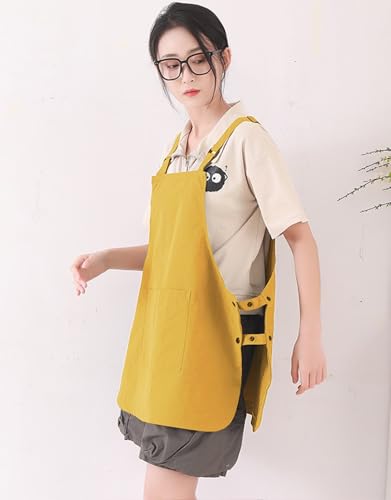 Waterproof Reversible Adjustable Bib Apron with 3 (3 Pockets Yellow)