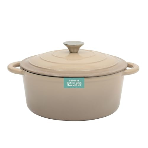 Addlestone 5 Qt Enameled Cast Iron Dutch Oven Pot with Lid (5-Quart / Gradient Taupe)