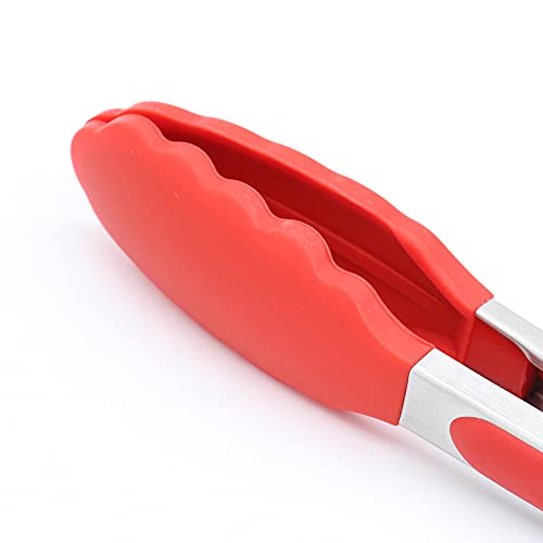 4 Pack Red Silicone Kitchen Tongs Set (Red)