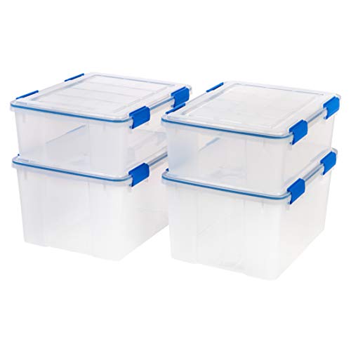 4-Pack 26.5/44 Combo Qt Storage Bins with Gasket Lids, Clear/Blue (27 & 44 Qt. Combo)