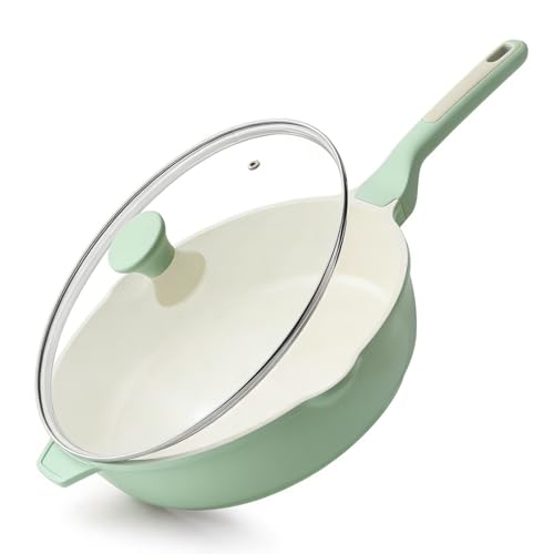 Nonstick Ceramic Skillet with Lid 12 (Mint Green / 12-inch/5QT)