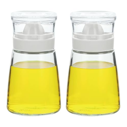 2 Pcs Glass Olive Oil and Vinegar Dispenser Bottles Set for Kitchen Cooking with Silicone Dual Pouring Spout (White / 5.4 oz)