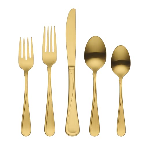 Flight Gold Satin 20 (20-Piece Flatware Set, Gold)