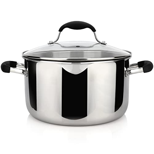6 Quart Tri Ply Stainless Steel Stock Pot with Glass Strainer Lid (6 Quarts)