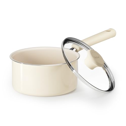 Ceramic Nonstick Saucepan with Lid (1.5 Quarts / Cream)