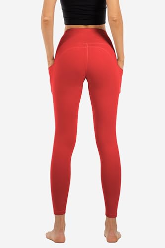 Butt Lifting High Waist Leggings for Women Buttery Soft Yoga Pants with Pockets Moisture (Medium / Red)