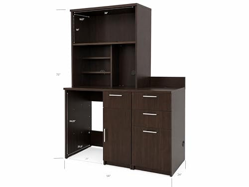 Upper Hutch Cabinet with Mini Fridge Space (54" W – Fridge + 3-Drawer + Hutch)