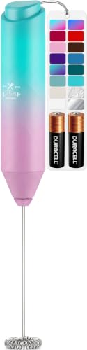 Powerful Milk Frother AA Batteries Included (Ombre Pink Teal / Compact Frother + Batteries)