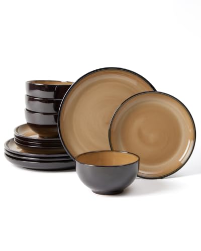 Stoneware Dinnerware Sets for 4 (Mocha Brown / Set (12pcs))