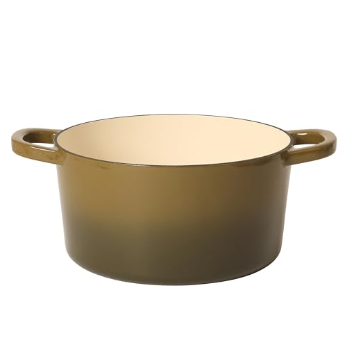 Artisan 7 Quart Enameled Cast Iron Dutch Oven Pot with Lid (Gradient Sage Green / 7-Quart)