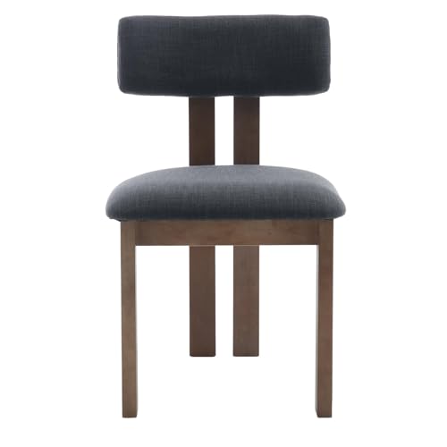 Linen Dining Chairs Set of 4 Modern Farmhouse Kitchen Chairs with Open Low Back Upholstered Wood Side Chairs for Dining Room (Linen, Charcoal / 4 CHAIRS)