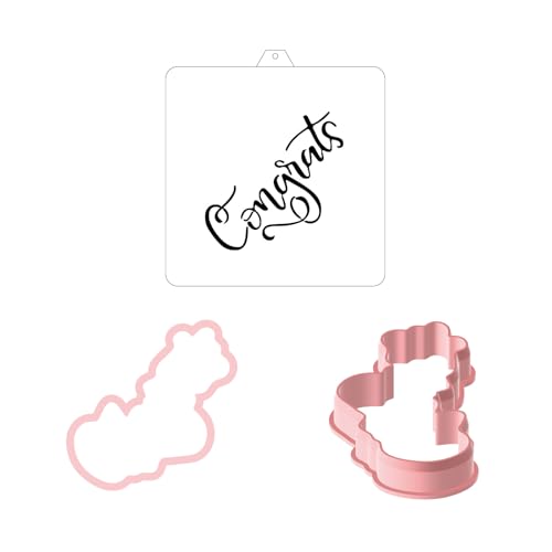 Cookie Cutter and Stencil Bundle Royal Icing Cookies Stencils Paint Your Own Biscuit Bakery Starter Kits Royal Icing Fondant Cutters Birthday Wedding Holiday Cookies Painting Coloring Pages Comb (Congrats)