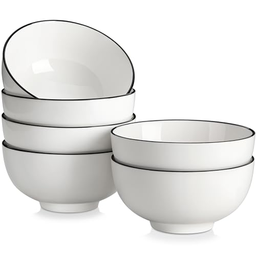 26 Oz Ceramic Cereal Bowls Set of 6 (White-Black Rim / 26OZ (6PCS ))
