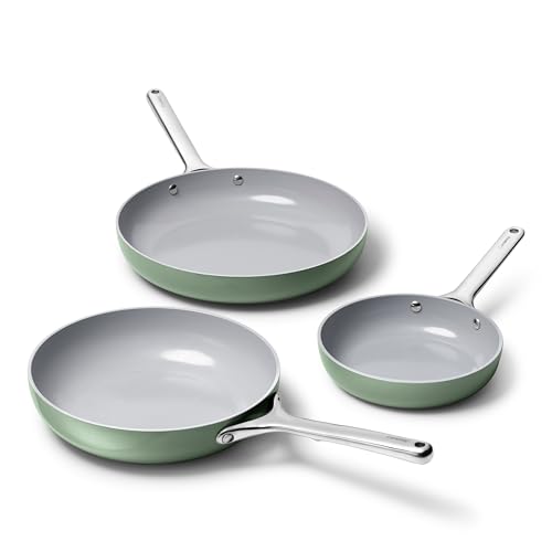 Non Stick Ceramic Coated Fry Pan Trio (Sage / 3-pc Set)