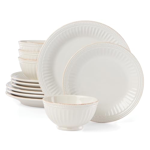 French Perle Groove White Dinnerware Set with Accent Plates (12-Piece Place Setting)
