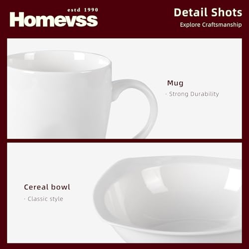 HomeVss New Bone China Dinnerware Set (Square Coupe / Service for 8 - 40pc Set)