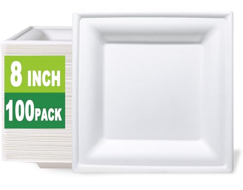 100 Count 8 Inch Square Compostable Plates (8 Inch)