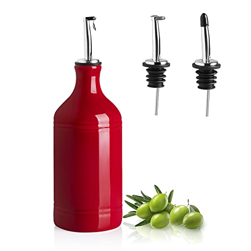 Sweejar Ceramic Olive Oil Dispenser Bottle (15.5 oz, Set of 1 / Red)