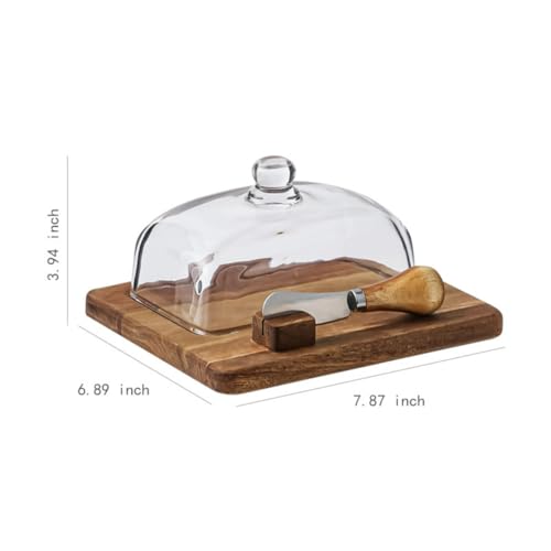 Glass & Acacia Wood Butter Dish with Airtight Glass Lid & Serving Knife