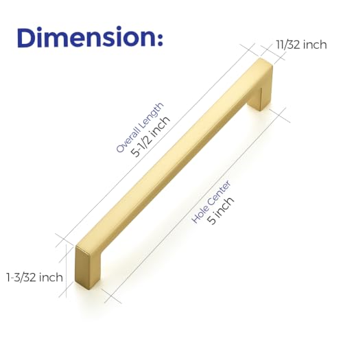 Brushed Gold Cabinet Handles Solid Cabinet Pulls 5 Inch CC (Brushed Gold / Flat Black 5" Hole Center)