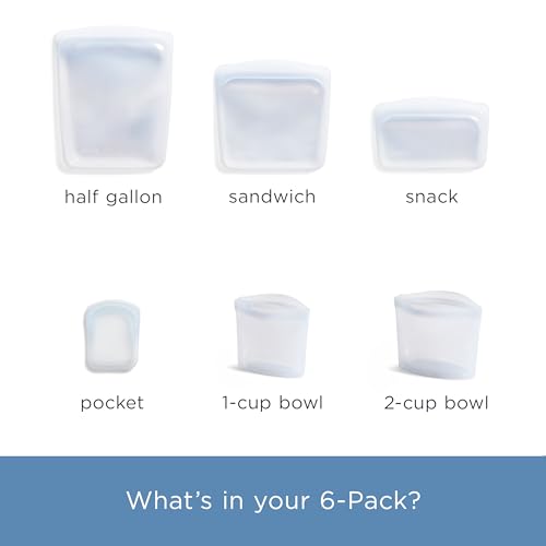 Premium Reusable Silicone Food Storage Bags (Clear / 6-Pack)