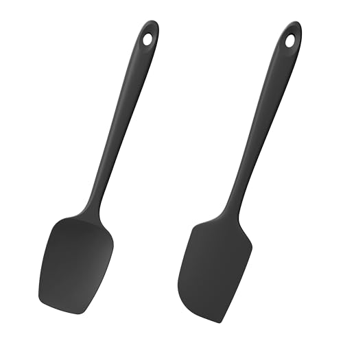 600°F Heat Resistant Silicone Spatula Spoonula (Flat & Spoon Spatulas / Black)