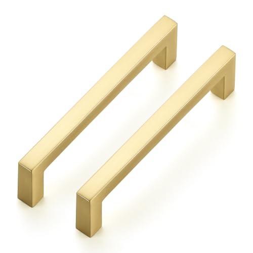 Brushed Gold Cabinet Handles Solid Cabinet Pulls 3 (Brushed Gold / Flat Black 3-3/4'' Hole Center)