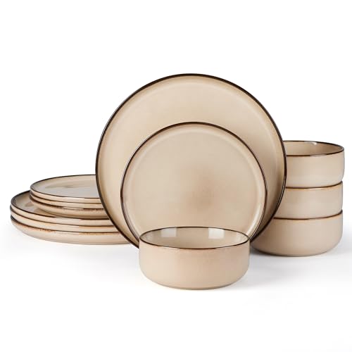 12 Piece Plates and Bowls Set (Sandy Beige / Service for 4)