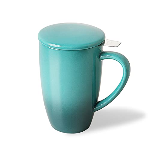Sweejar Porcelain Tea Mug with Infuser and Lid (Gradient Blue / Tea Cup(16 Fl Oz))