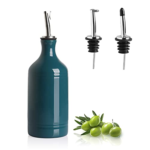 Sweejar Ceramic Olive Oil Dispenser Bottle (15.5 oz, Set of 1 / Teal Green)