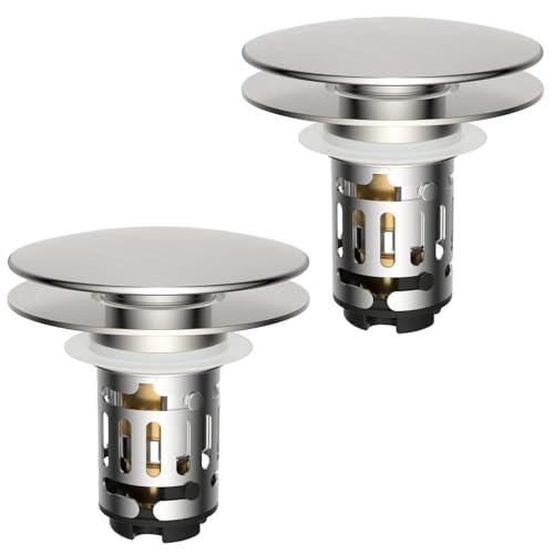 2 Pack Upgraded 3 in 1 Bathroom Sink Drain Strainer (Brushed Nickel)