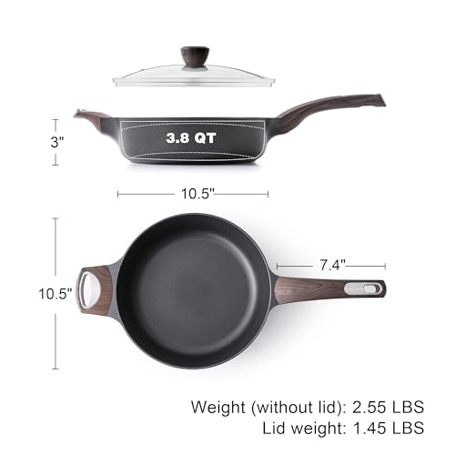 Nonstick Frying Pan Skillet with Lid (3.8QT / 10.5IN / Classic Black)