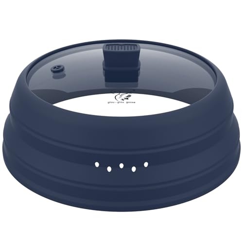 Microwave Splatter Cover Glass Cover Guard Lid with Collapsible Silicone for Food Pot Plate Cover 10.8 inch Dark Blue (DARK BLUE / 10.8 inch)