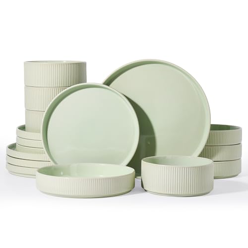 Star Stoneware Dinnerware Sets with Pasta Bowls (Light Green / Service for 4 - Double Bowls)