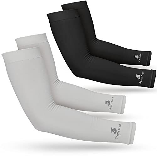Cooling Arm Sleeves for Men & Women (2 Pairs: 1 Pair Black + 1 Pair Gray / One Size)