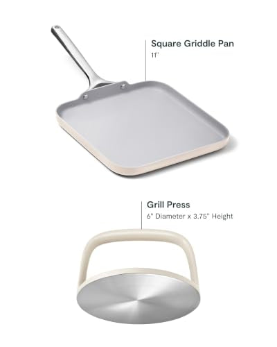 11" Non Stick Square Griddle Pan and 6" Grill Press Duo (Cream)