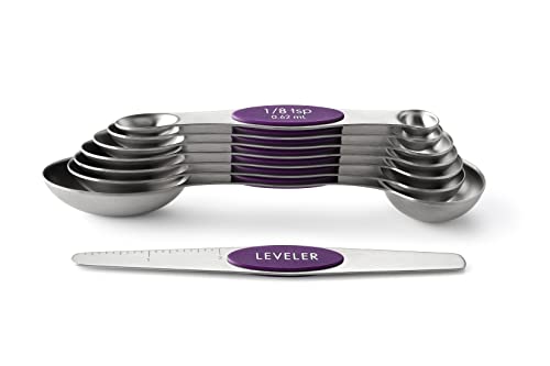Stainless Steel Magnetic Measuring Spoons Set of 8 (Purple / 1-Pack)