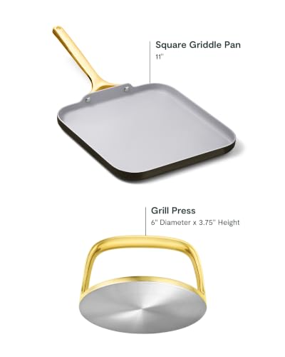 11" Non Stick Square Griddle Pan and 6" Grill Press Duo (Black)