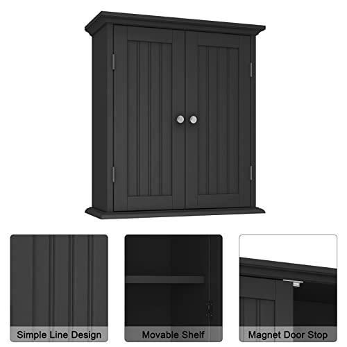 Bathroom Wall Cabinet with 2 Doors (Black / 8.8"D x 21.1"W x 24"H)