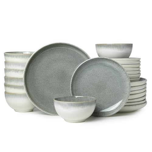 Stoneware Dinnerware Sets for 8 (Gradient Green / Set (24pcs))