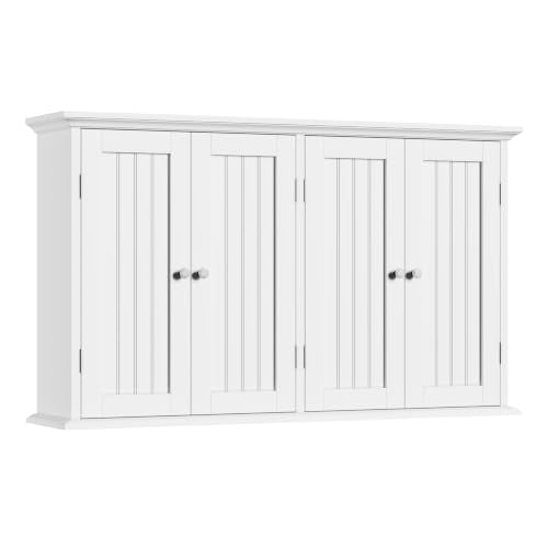 Laundry Cabinet with 4 Doors and Adjustable Shelves (White / 9.06"D x 40.94"W x 23.62"H)
