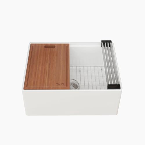24 in White Fireclay Farmhouse Workstation Sink (24 Inch - Workstation - Single Bowl)
