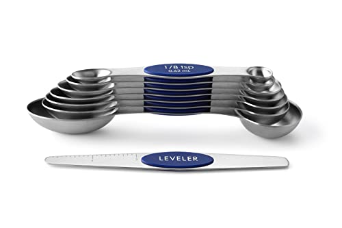 8 Magnetic Measuring Spoons Set for Baking & Cooking (Sapphire / 1-Pack)