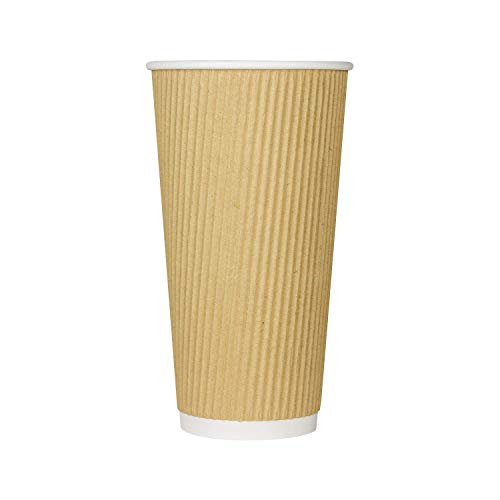 20oz Ripple Insulated Coffee Hot Cups [500 Count] Kraft Double Poly Lined Paper Hot Cup (20 OZ / Brown)