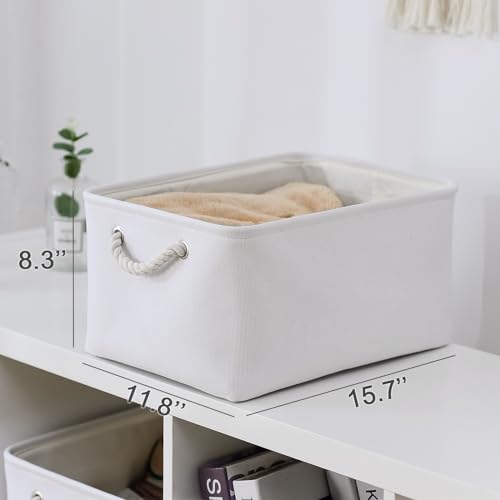 Fabric Storage Bin (White Color / Large - 15.7Lx11.8Wx8.3H)