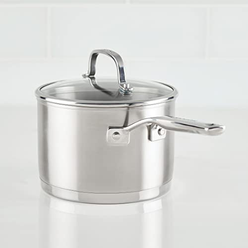 3 Ply Base Brushed Stainless Steel Sauce Pan (Brushed Stainless Steel / 3 Quarts)