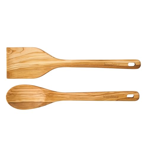 3-Piece 4.8-Quart 9 X 13 Ceramic Bakeware Set with Olive Wood Tools – Linen/Taupe Baking Dish with Handles, Oven Safe, Durable Stoneware for Casseroles, Roasting & Serving